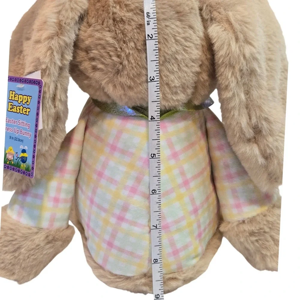 Fengtuo International Easter Sitting Dress Up Bunny Plush 9in Tan Plaid Cardigan